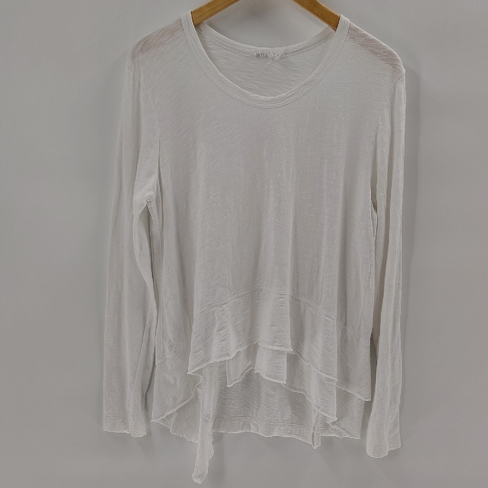 WILT Top Size Medium Cotton White Uneven Hem Long Sleeve